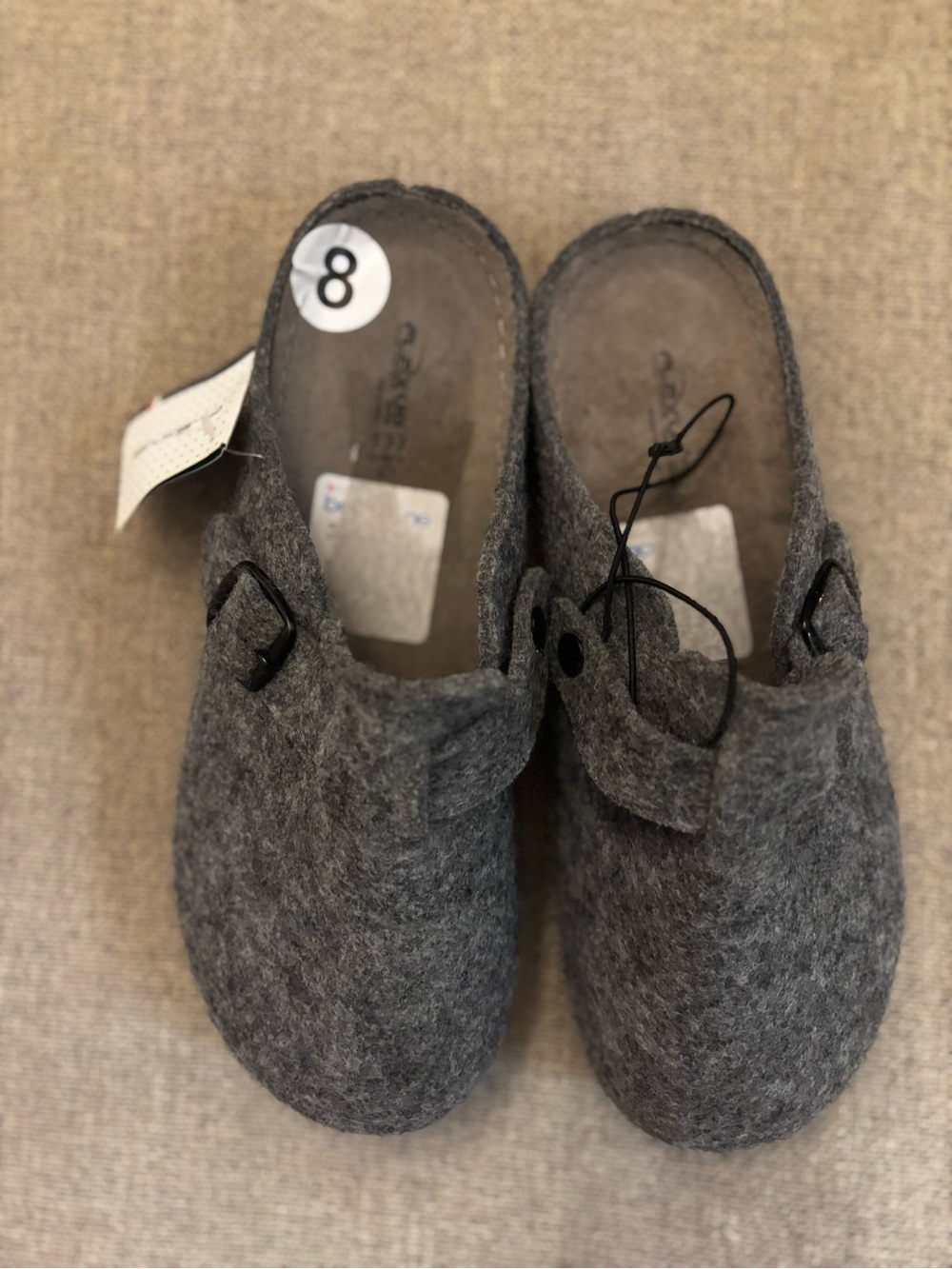 Gray Felt Mule Clogs with Adjustable Buckle